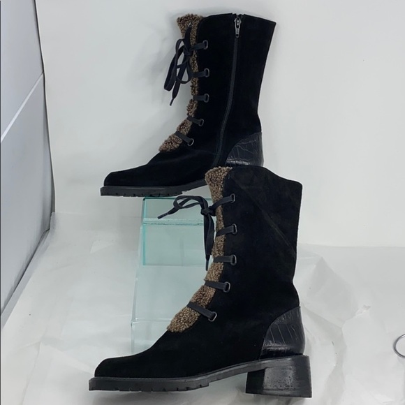 Stuart Weizman Sz 6B Black Suede Shearling Boots - Picture 2 of 14